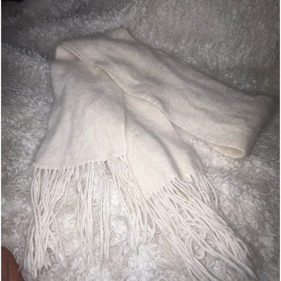 Angora Blend Scarf Ivory White Luxurious Wrap 7” x 75” super soft rabbit hair